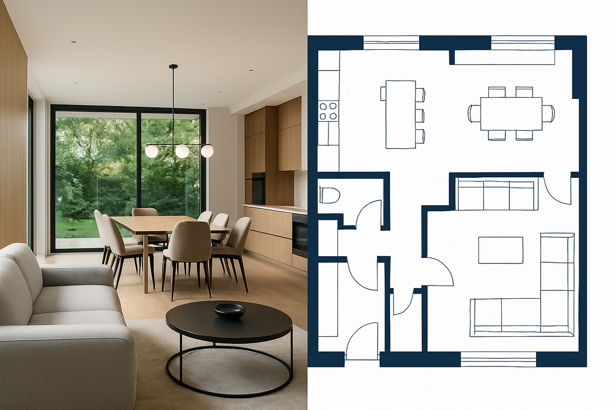 an make the floor showing from the actual house e and the floor plan