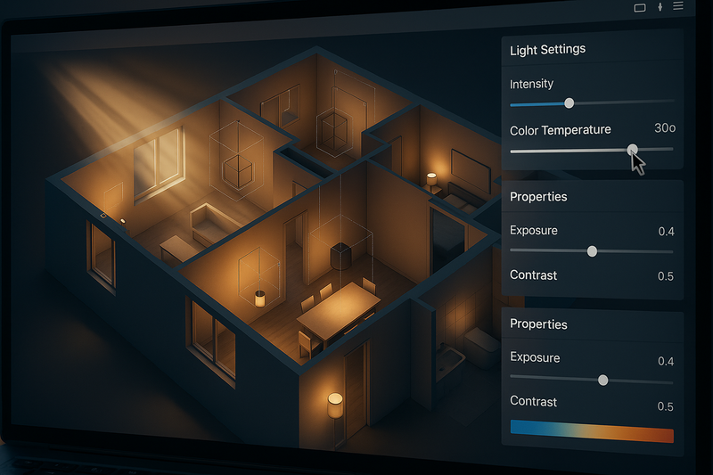 Real estate 3D lighting plans showcase how natural and artificial light transforms every room—highlighting depth, mood, and design potential.. Make it look like it is being edited